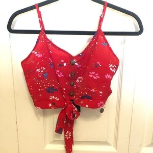 Red tie front crop top